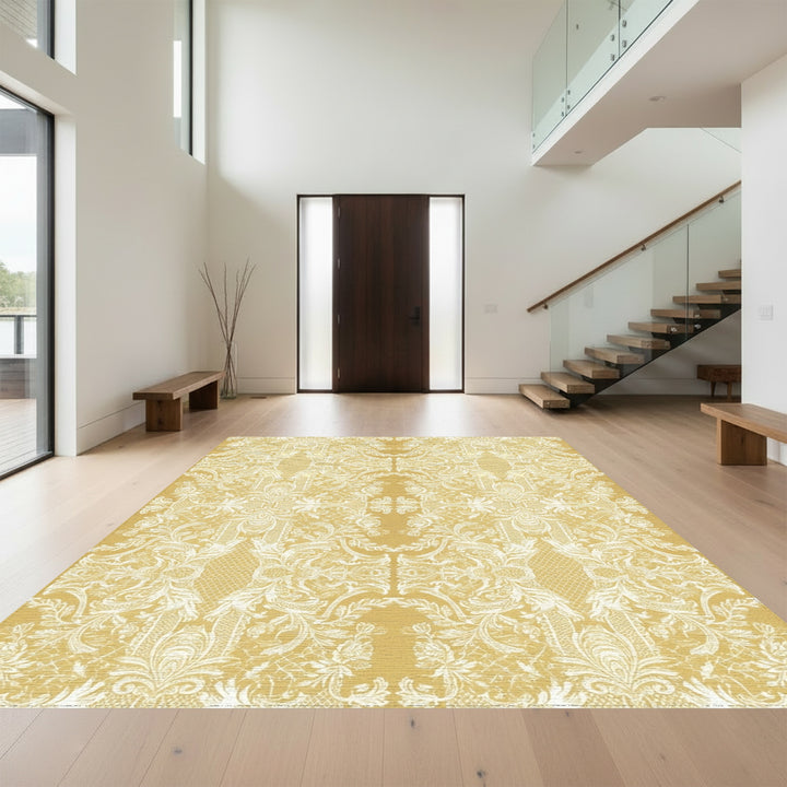 Ornate Golden Lace Floral Medallion Rug