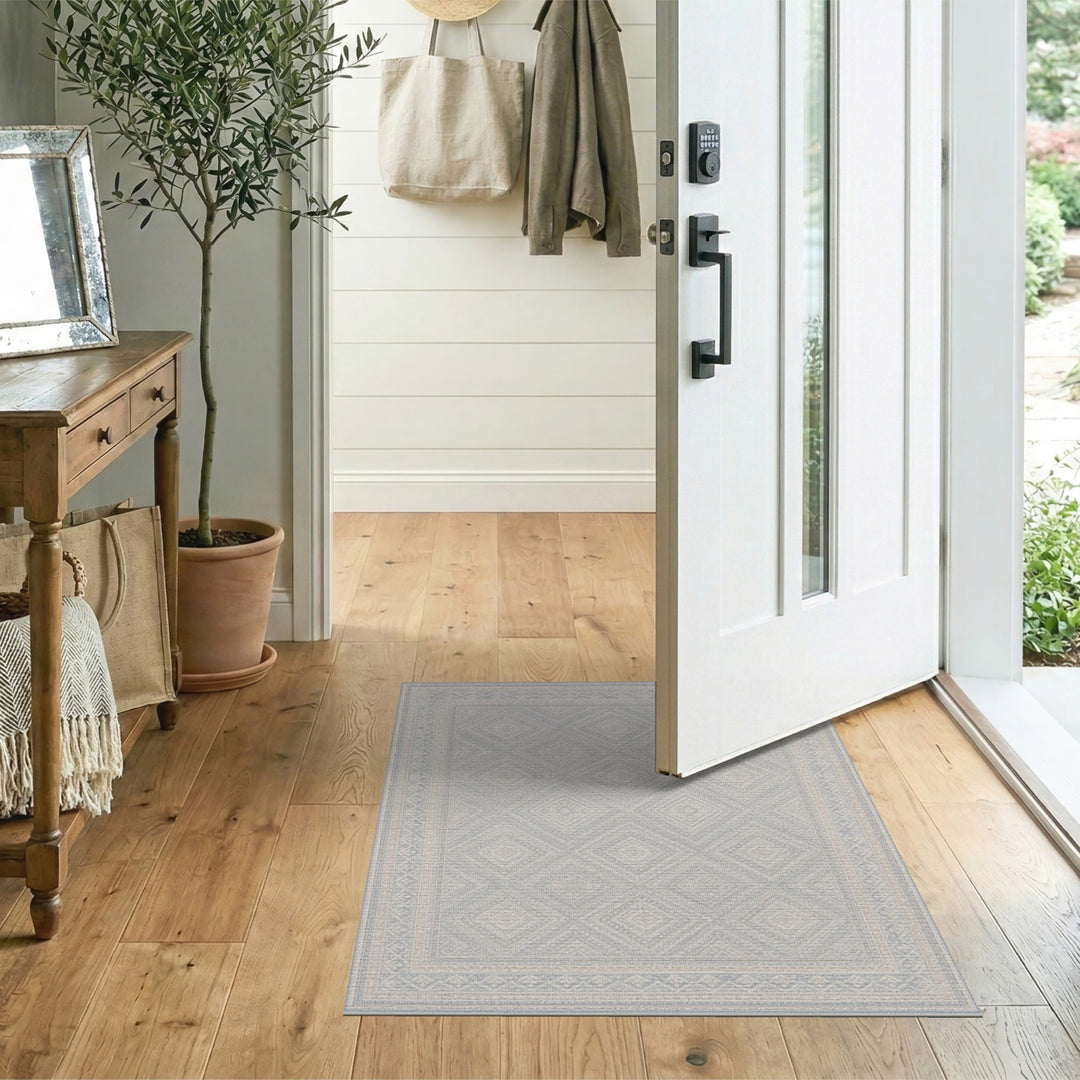 Light Blue Geometric Diamond Area Rug