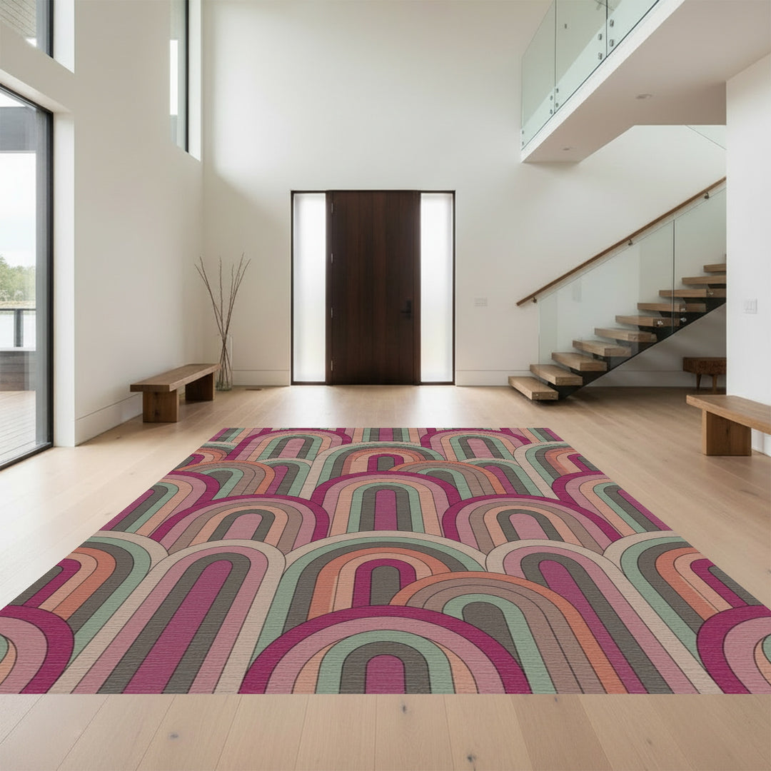 Retro Archway Terracotta Muted Rainbow Rug