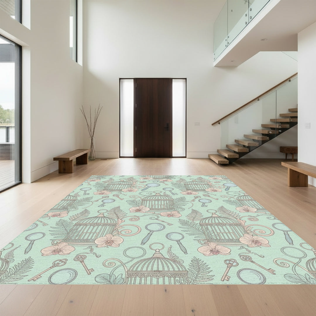 Pastel Birdcage Orchid Keys Magnifying Glass Rug