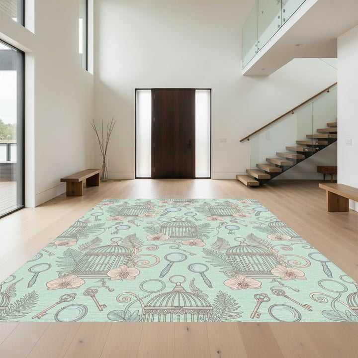 Pastel Birdcage Orchid Keys Magnifying Glass Rug