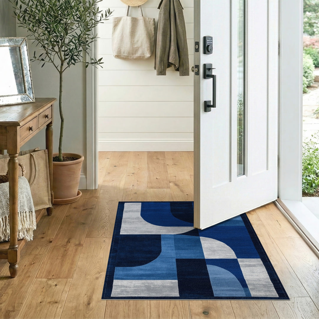 Geometric Modern Blue Abstract Geometric Area Rug