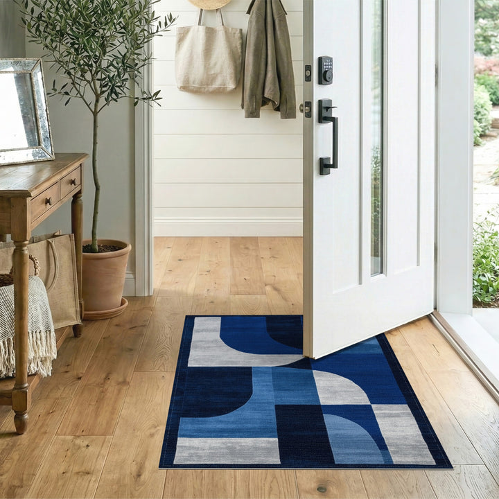 Geometric Modern Blue Abstract Geometric Area Rug