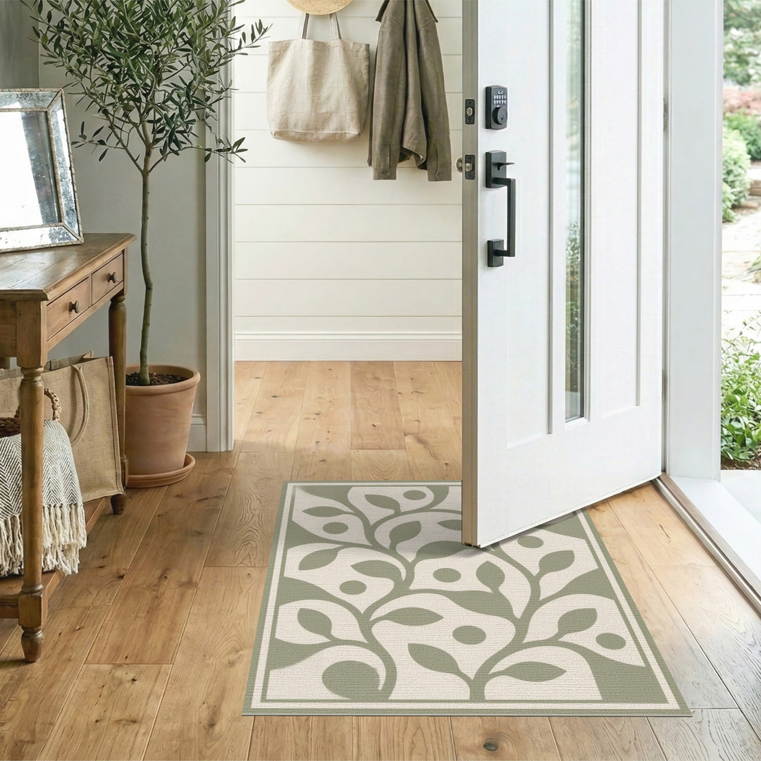 Green Sage Green Floral Area Rug