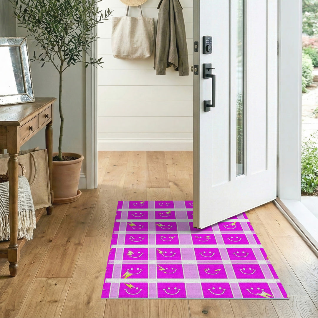 Pink Lightning Smiley Kids Cartoon Rug