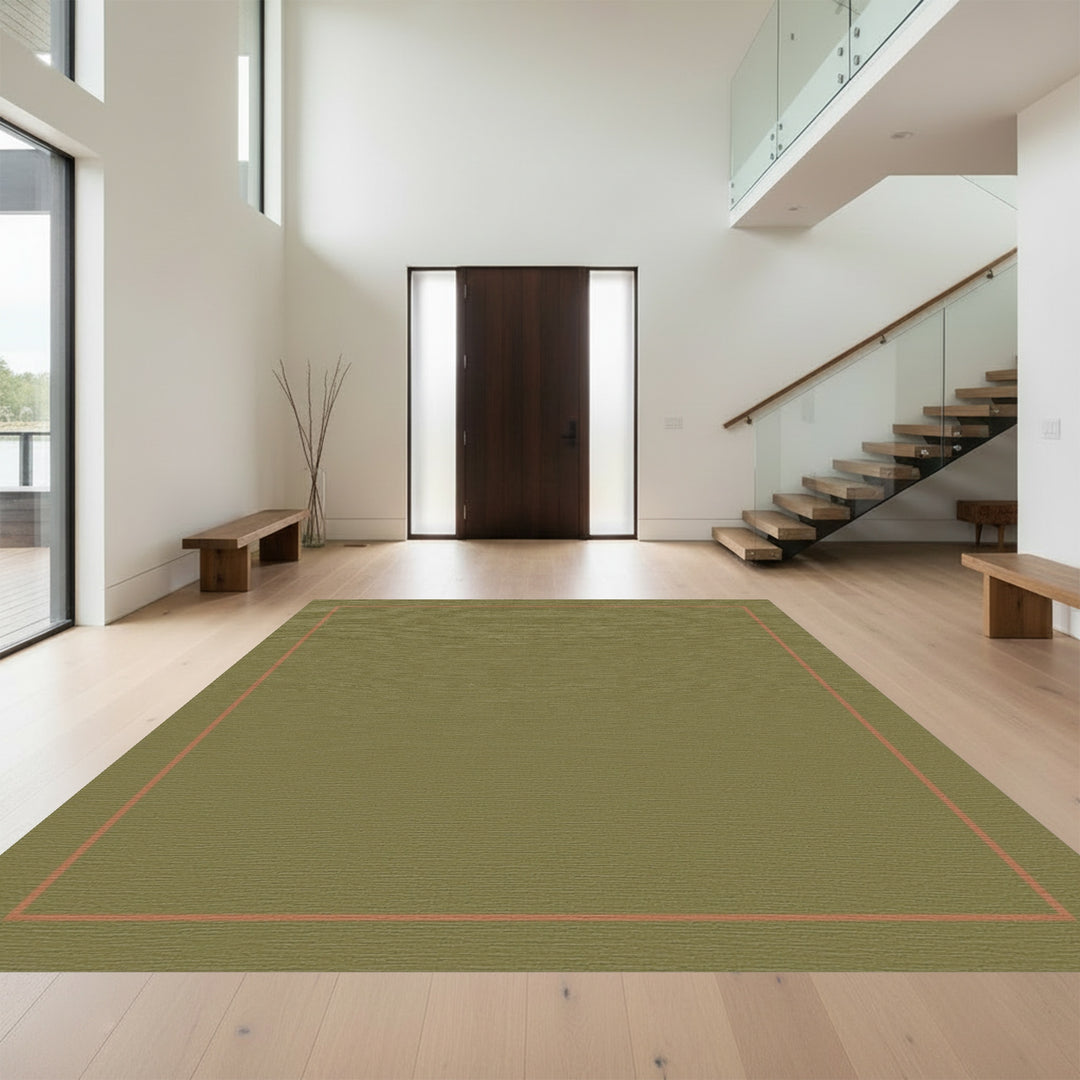 Olive Green Bordered Abstract Rug