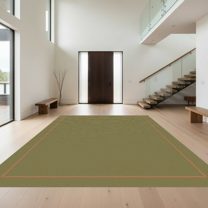 Olive Green Bordered Abstract Rug
