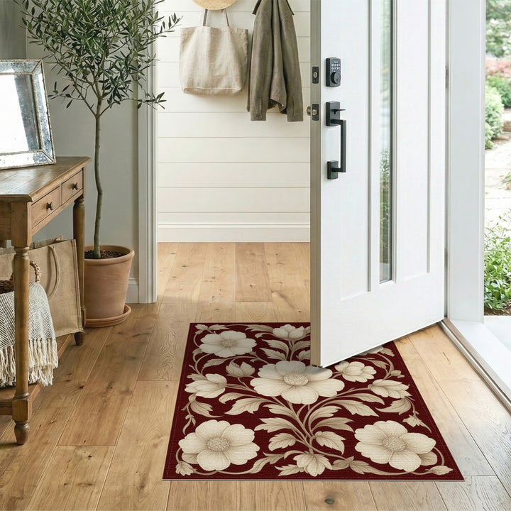 Red Vintage Floral Area Rug