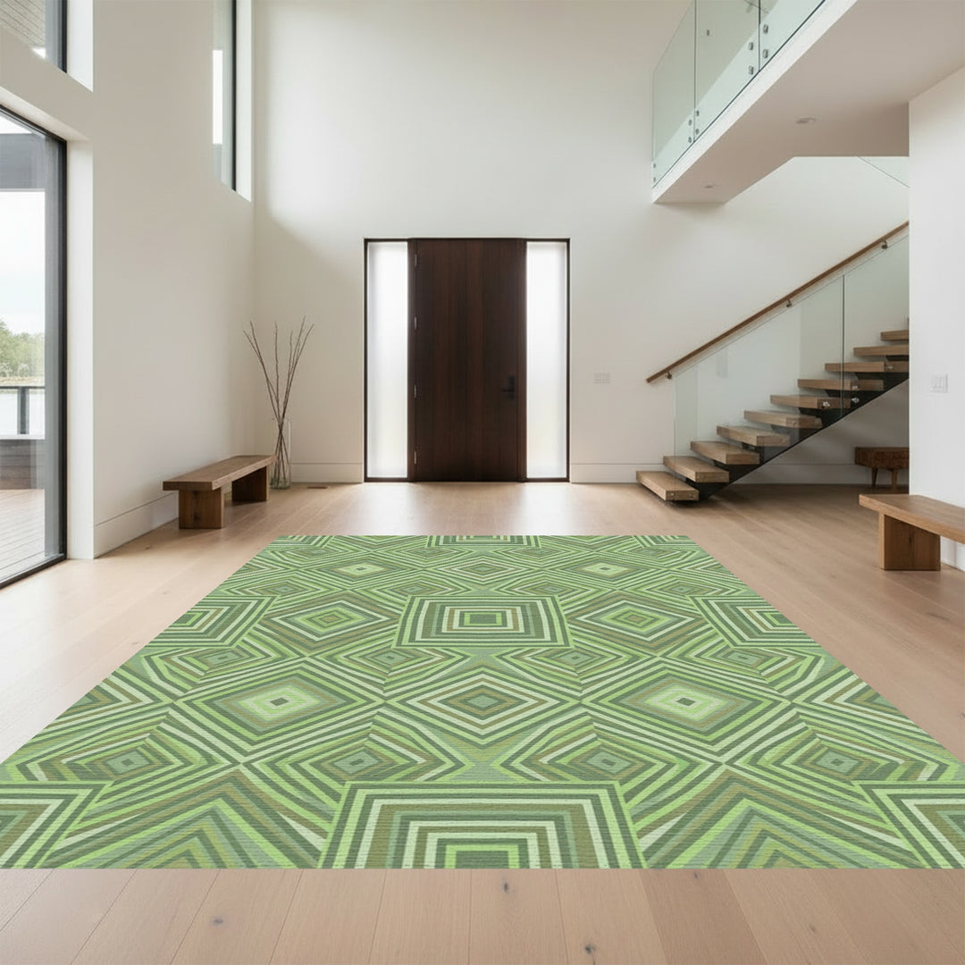 Shades of Green Geometric Layered Squares Rug