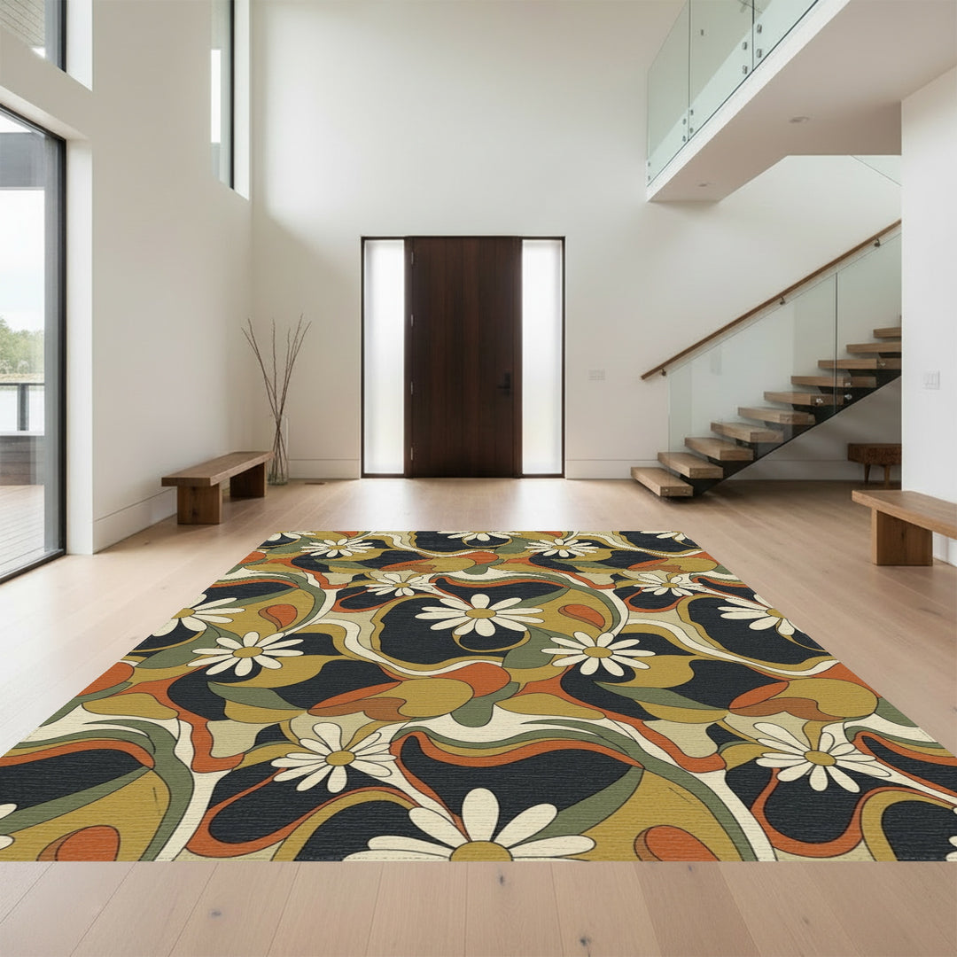Retro Daisy Swirl Abstract Rug
