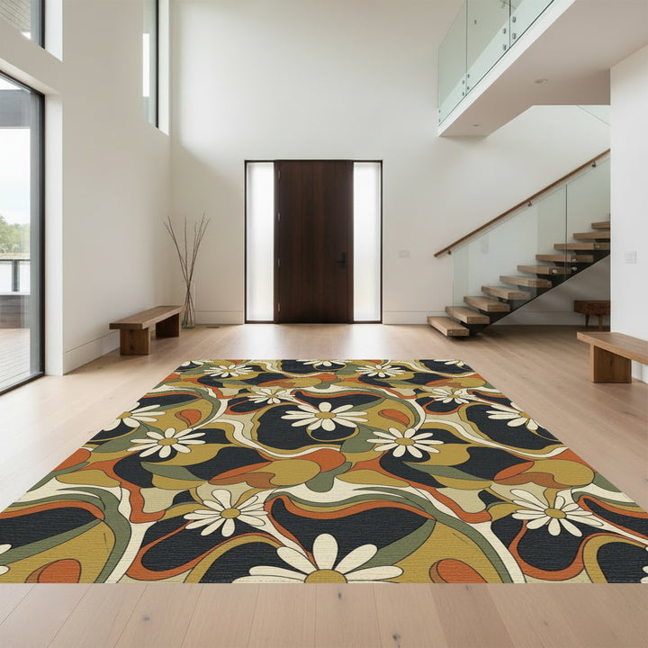 Retro Daisy Swirl Abstract Rug