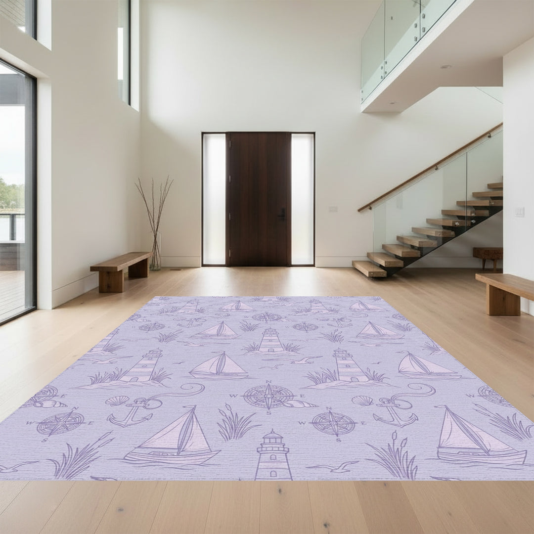 Purple Nautical Lighthouse Sailboat Anchor Compass Rug