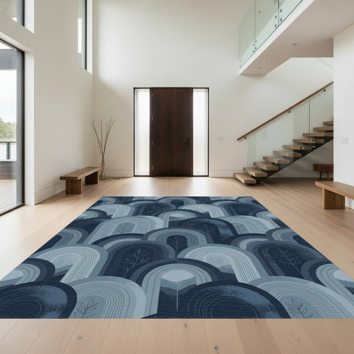 Abstract Arc Mountainscape Blue Tint Rug