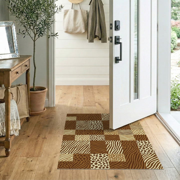 Brown Zebra Leopard Patchwork Area Rug
