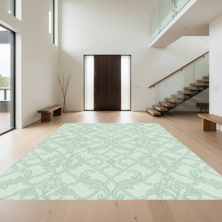 Soft Mint Green Scrollwork Lattice Rug