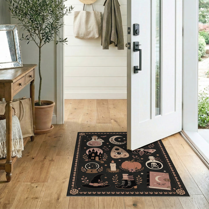 Pink Halloween Witchcraft Area Rug