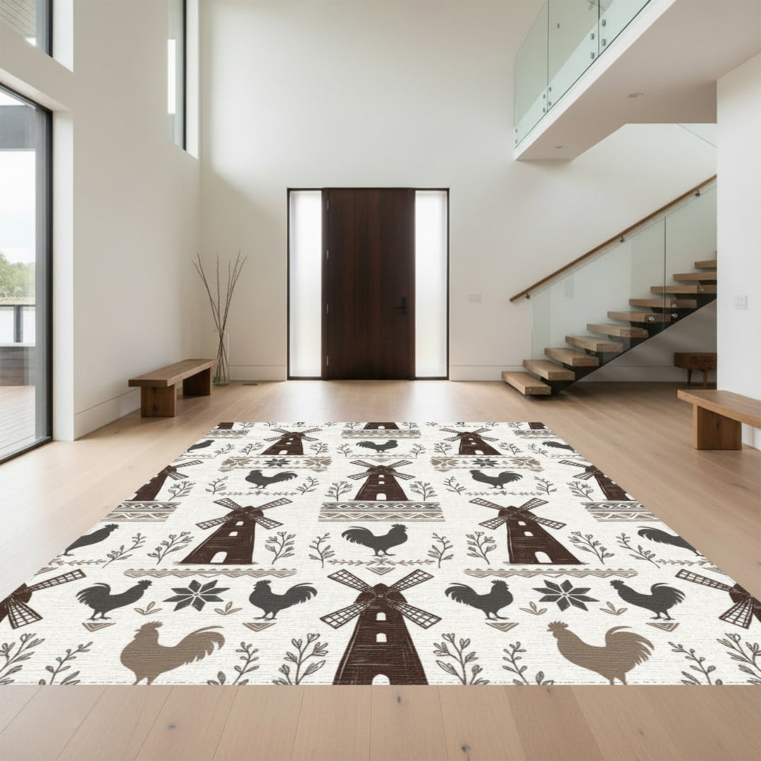 Farmhousewindmill and rooster folk art Rug