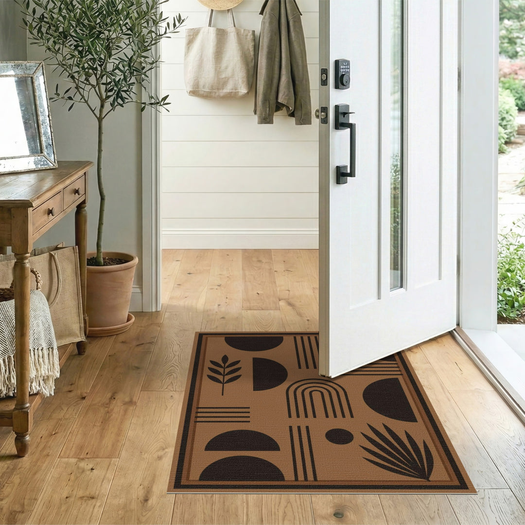 Brown Geometric Area Rug with Modern Arches