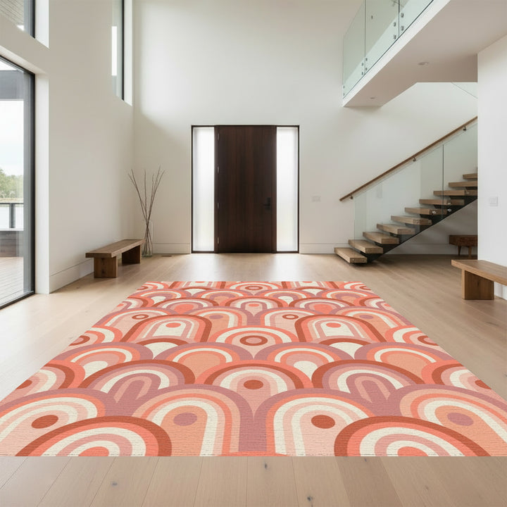 Retro Peach Layered Archway Rug