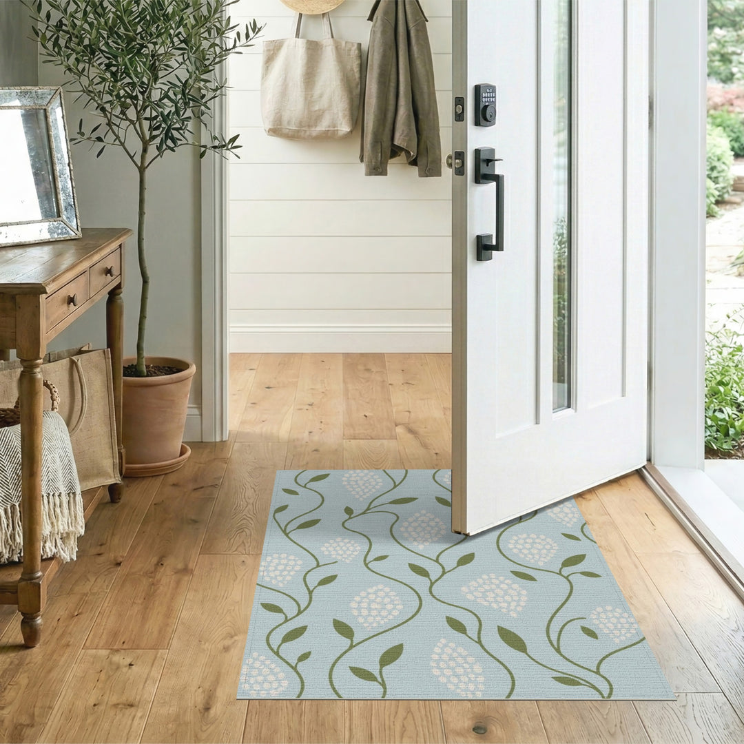 Blue Floral Vine Washable Area Rug
