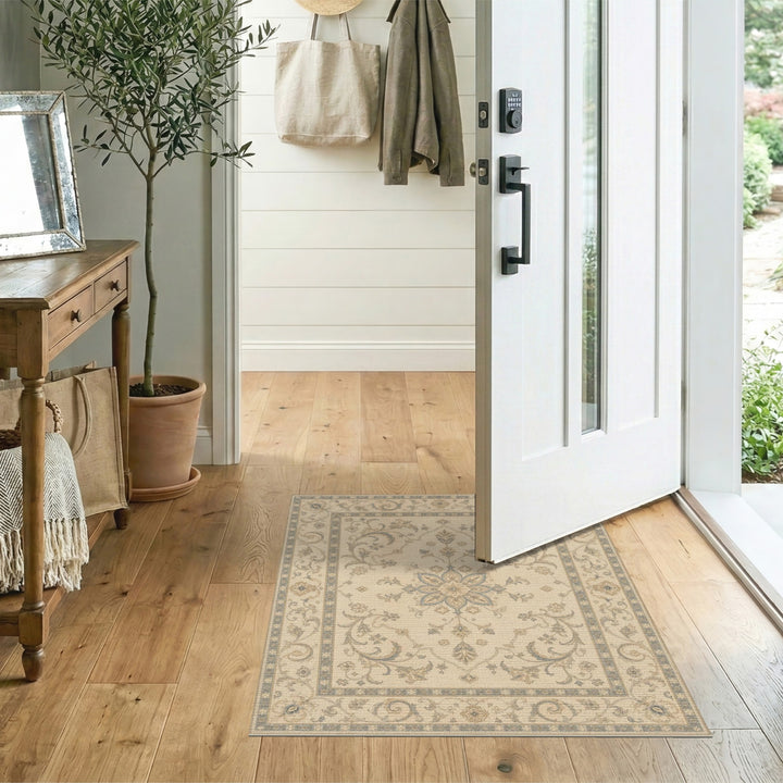 Beige Floral Medallion Area Rug