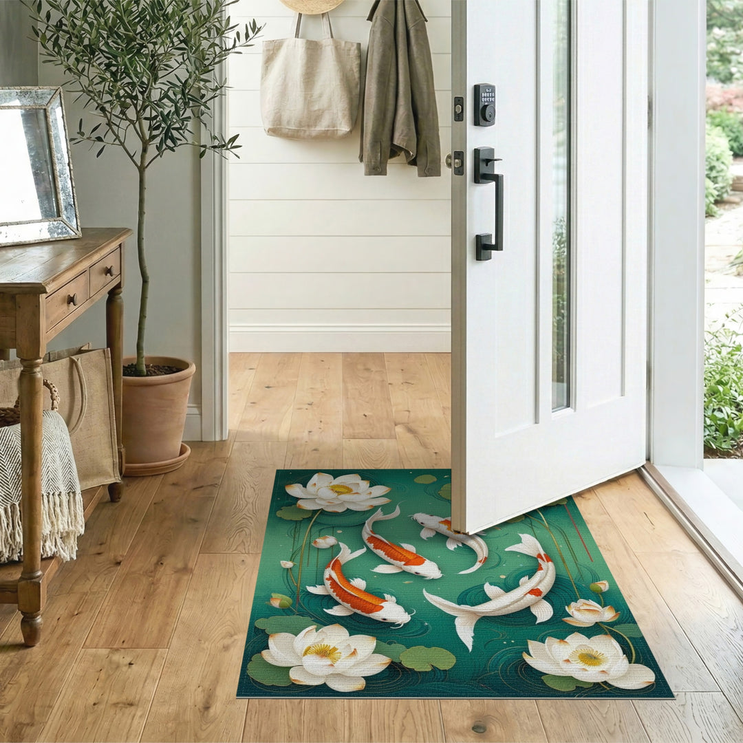 Koi Lotus Teal Area Rug