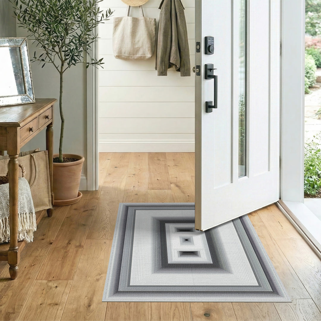 Black White Concentric Geometric Area Rug