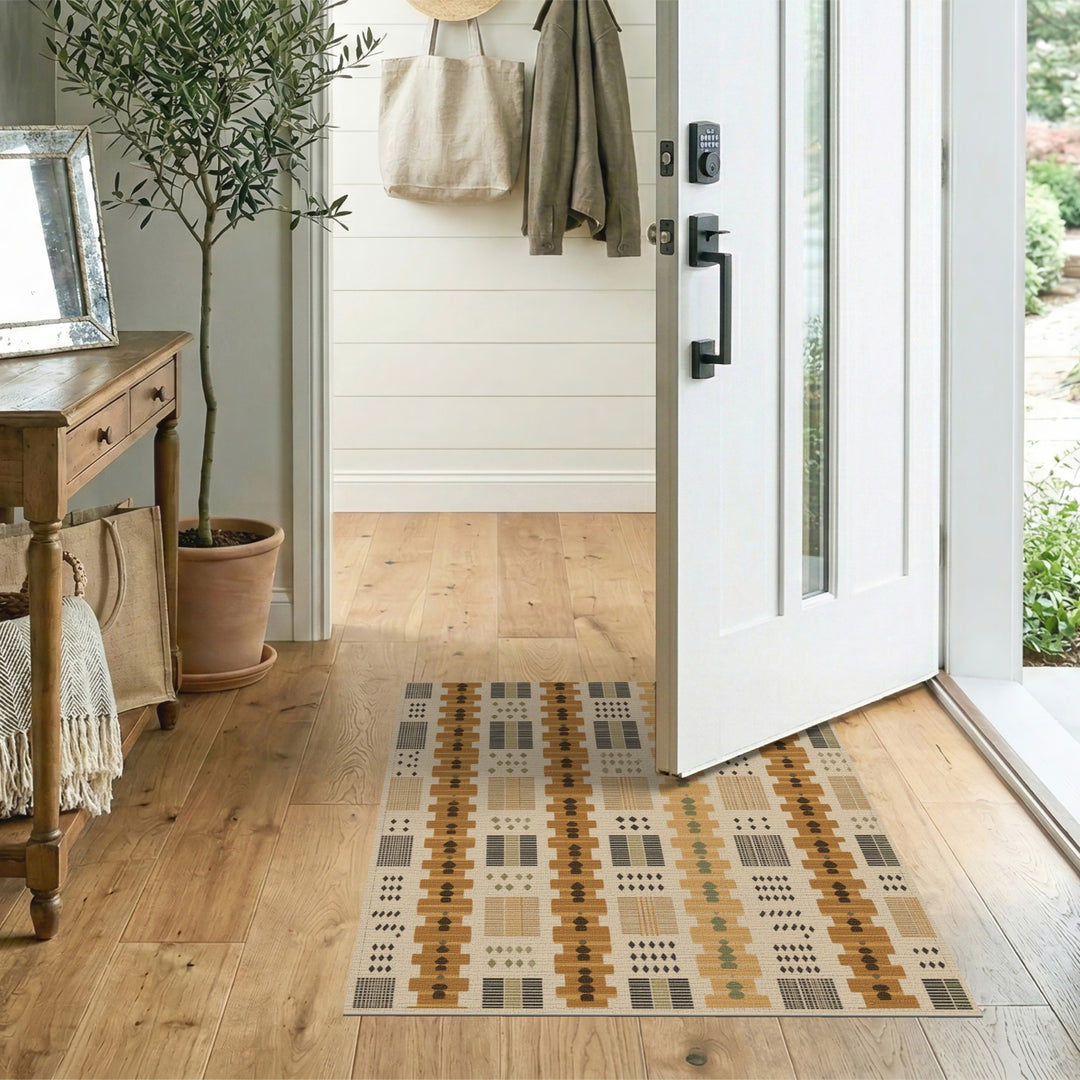 Brown Geometric Stacked Motif Area Rug