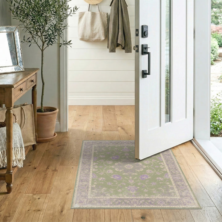 Green Floral Vintage Area Rug
