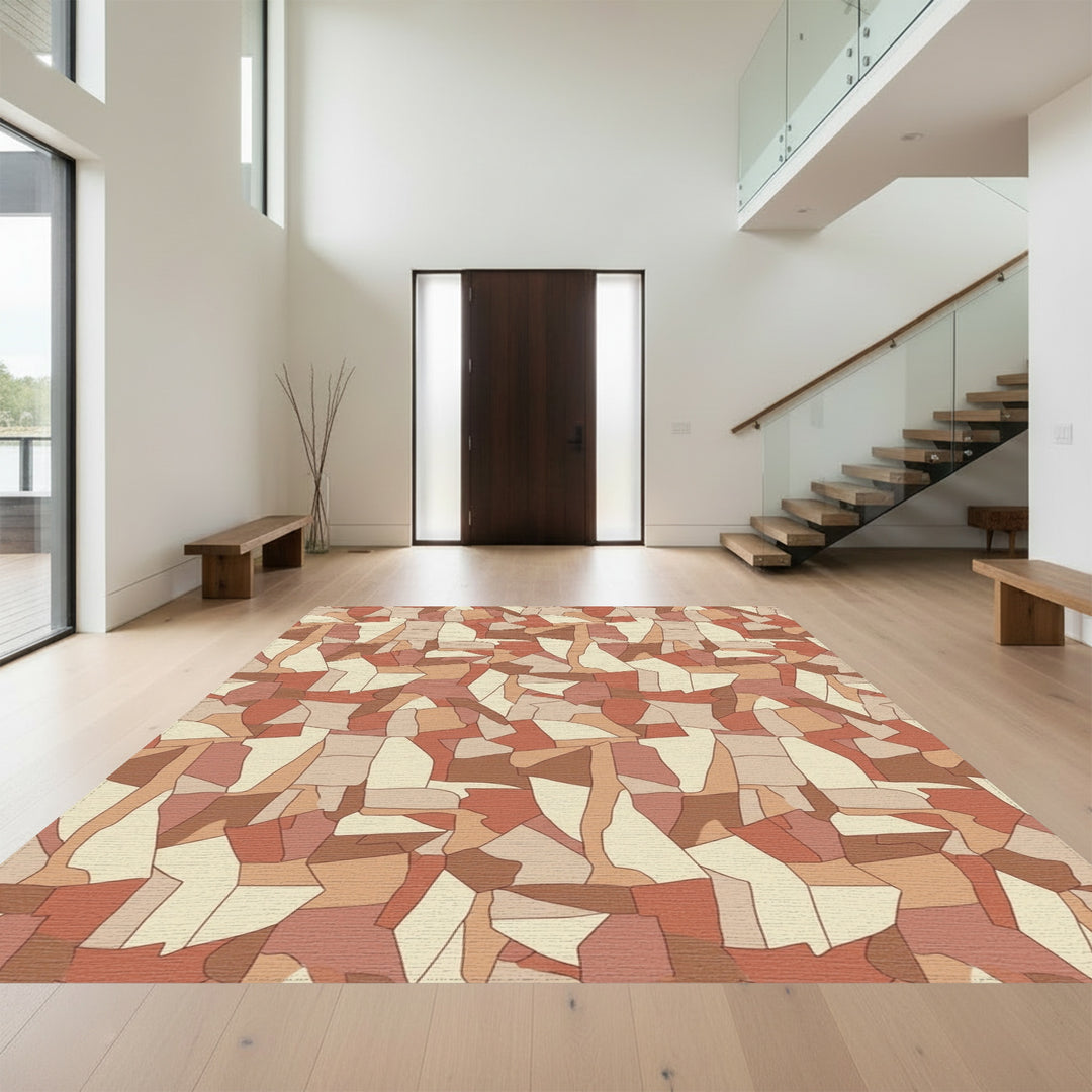 Terracotta Beige Abstract Fragment Rug
