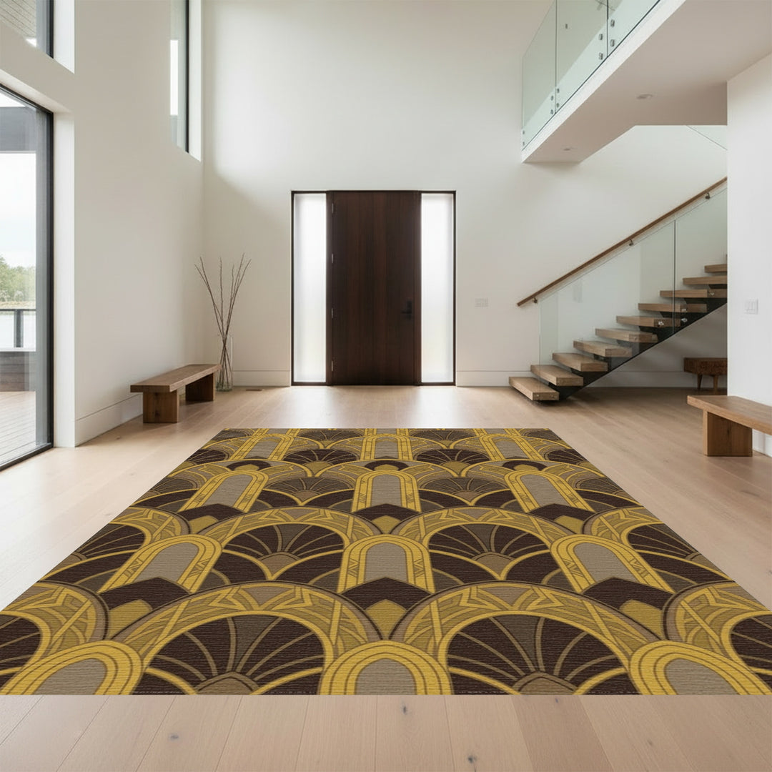 Golden Brown Art Deco Arches Rug