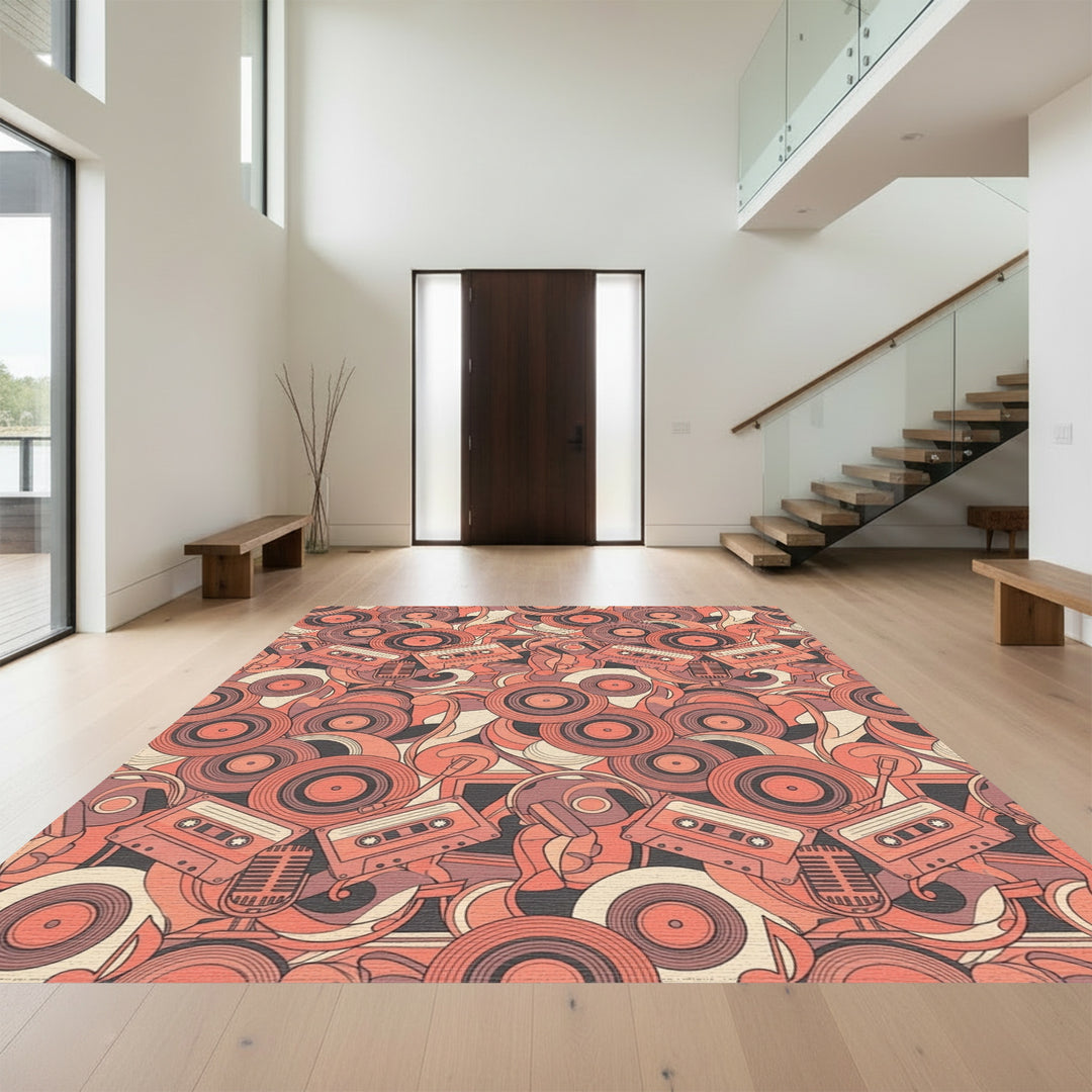 Retro Cassette and Vinyl Compilation Rug