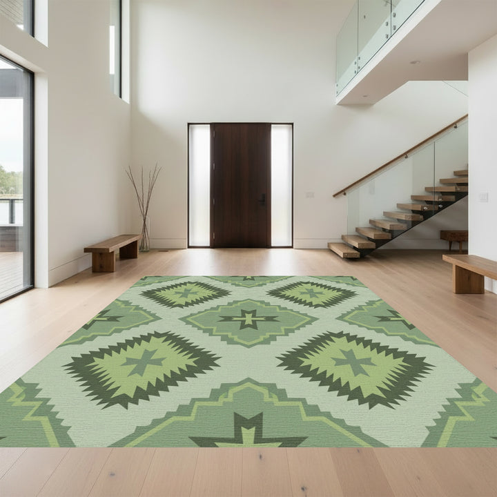 Sage Green Diamond Tribal Rug