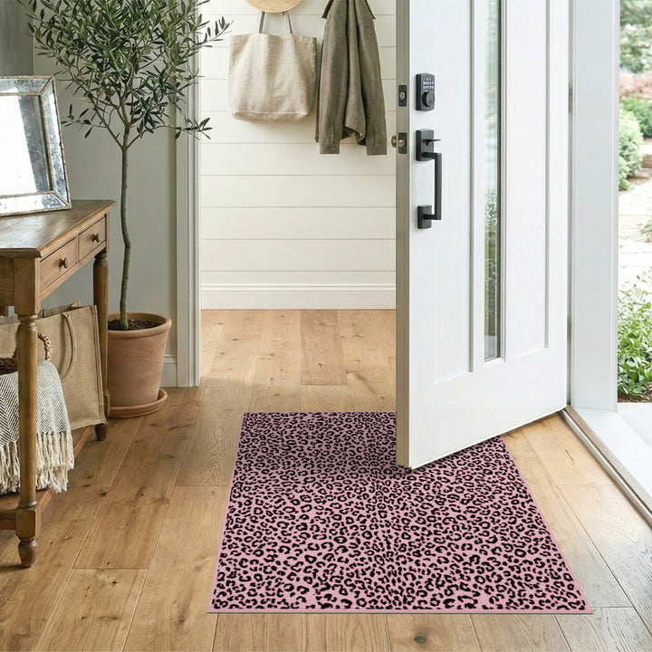 Boho Chic Pink Leopard Print Boho Area Rug
