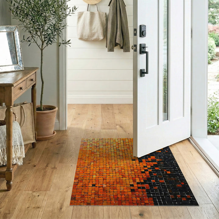 Orange Geometric Mosaic Area Rug