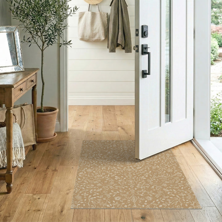 Tan Floral Vine Vintage Area Rug