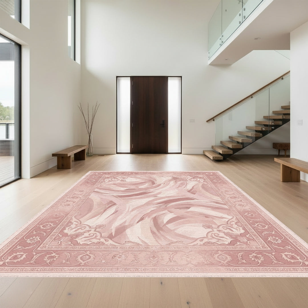Rose Swirl Borders Abstract Rug