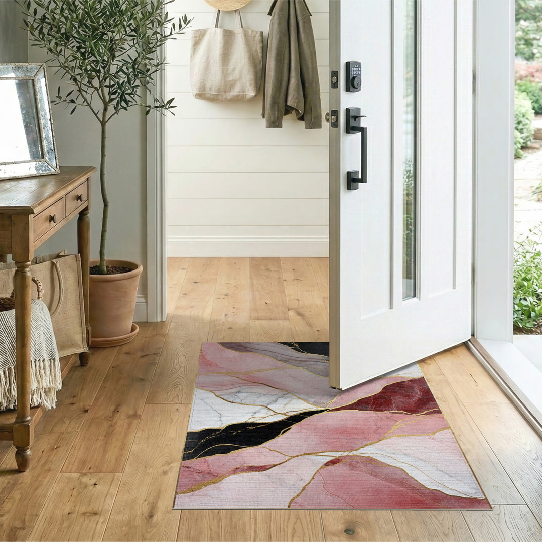 Pink Marble Pink Marble Gold Vein Abstract Area Rug