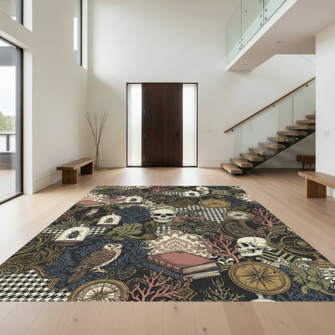 Dark Academia Skulls Insects Globes Books Rug