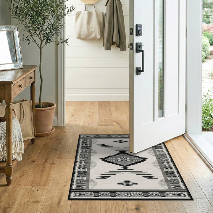 Black White Heritage Tribal Area Rug