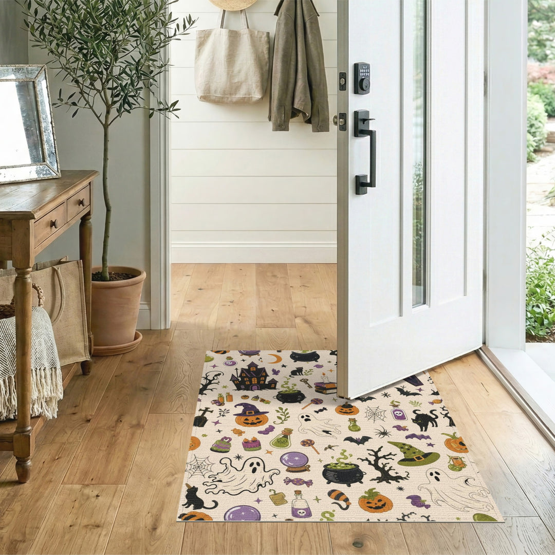 Halloween Spooky Icons Washable Area Rug