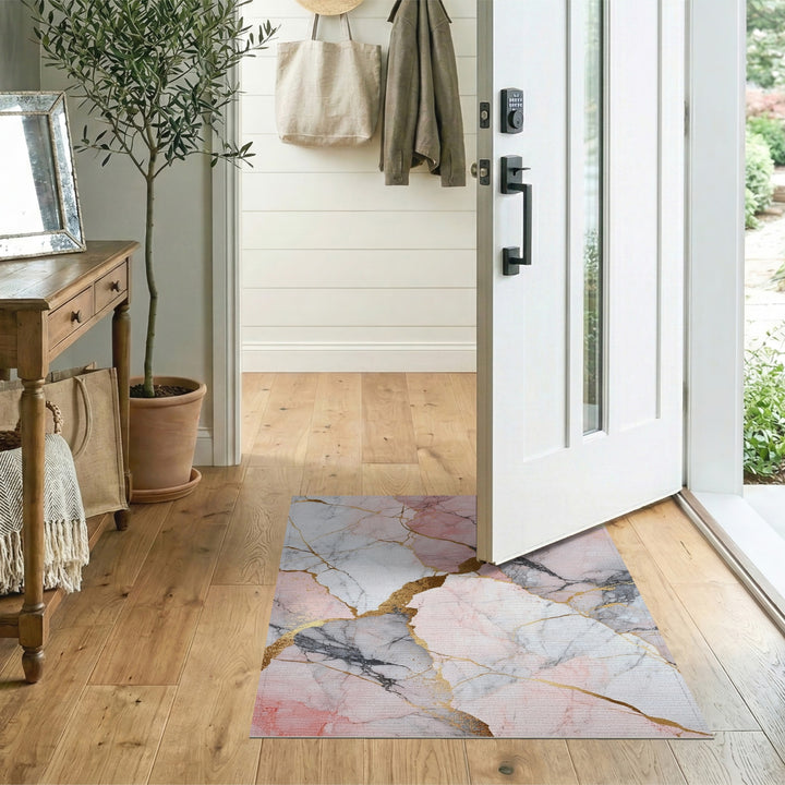 Abstract Area Pink Marble Gold Area Rug
