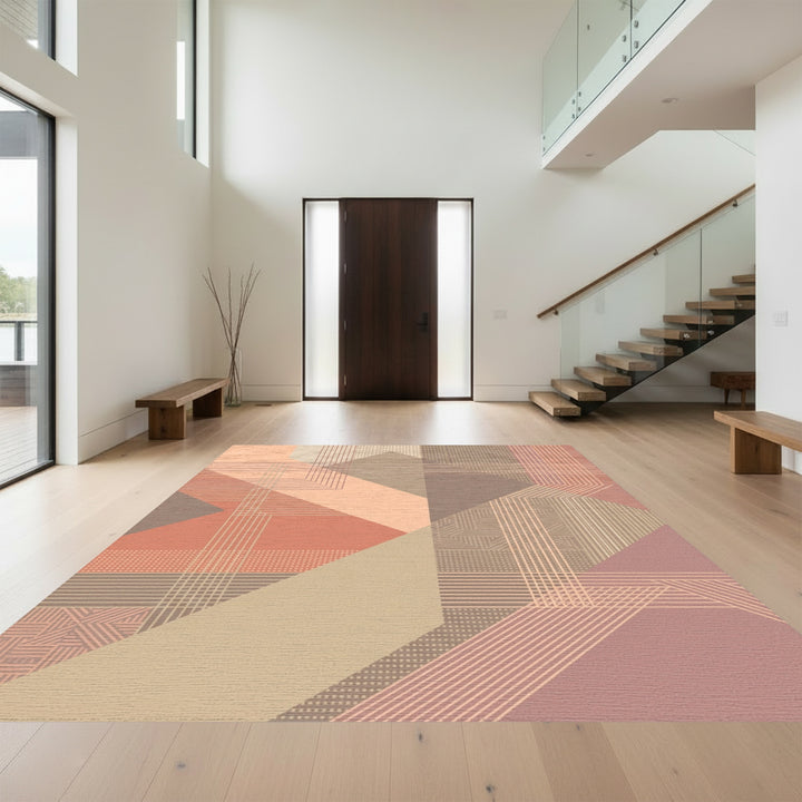 Geometric Peach Terracotta Lines Rug