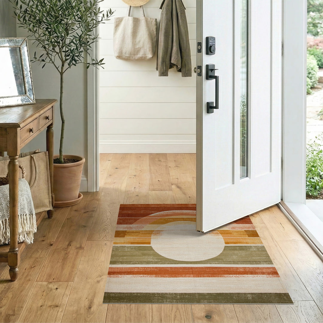 Orange Geometric Circle Area Rug