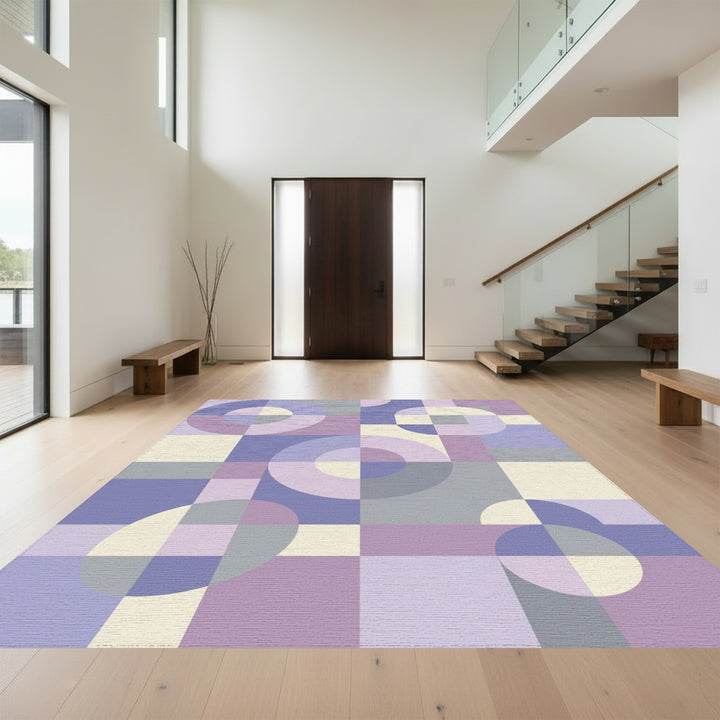Soft Lavender Geometric Circles Squares Rug