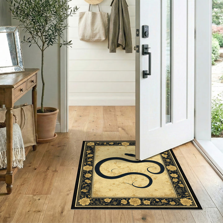 Black Serpent Beige Floral Vintage Area Rug