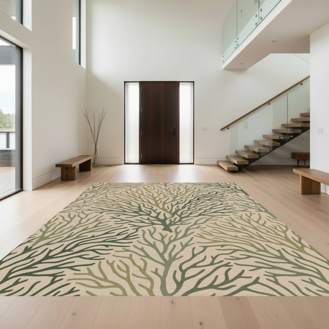 Earthy Green Branching Tree Texture Rug