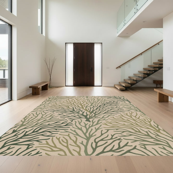 Earthy Green Branching Tree Texture Rug