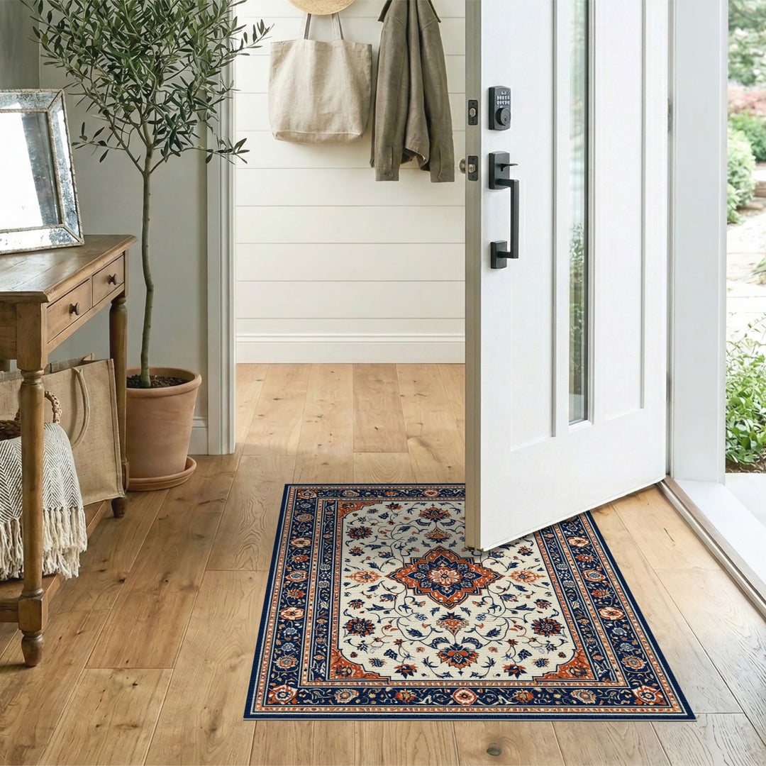 Traditional Persian Medallion Navy Persian Floral Medallion Area Rug