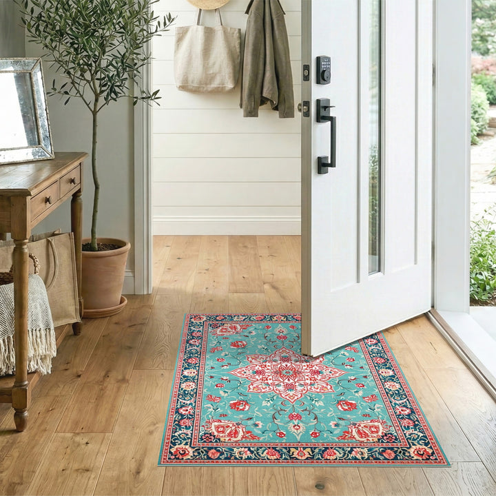 Medallion Teal Persian Floral Medallion Area Rug